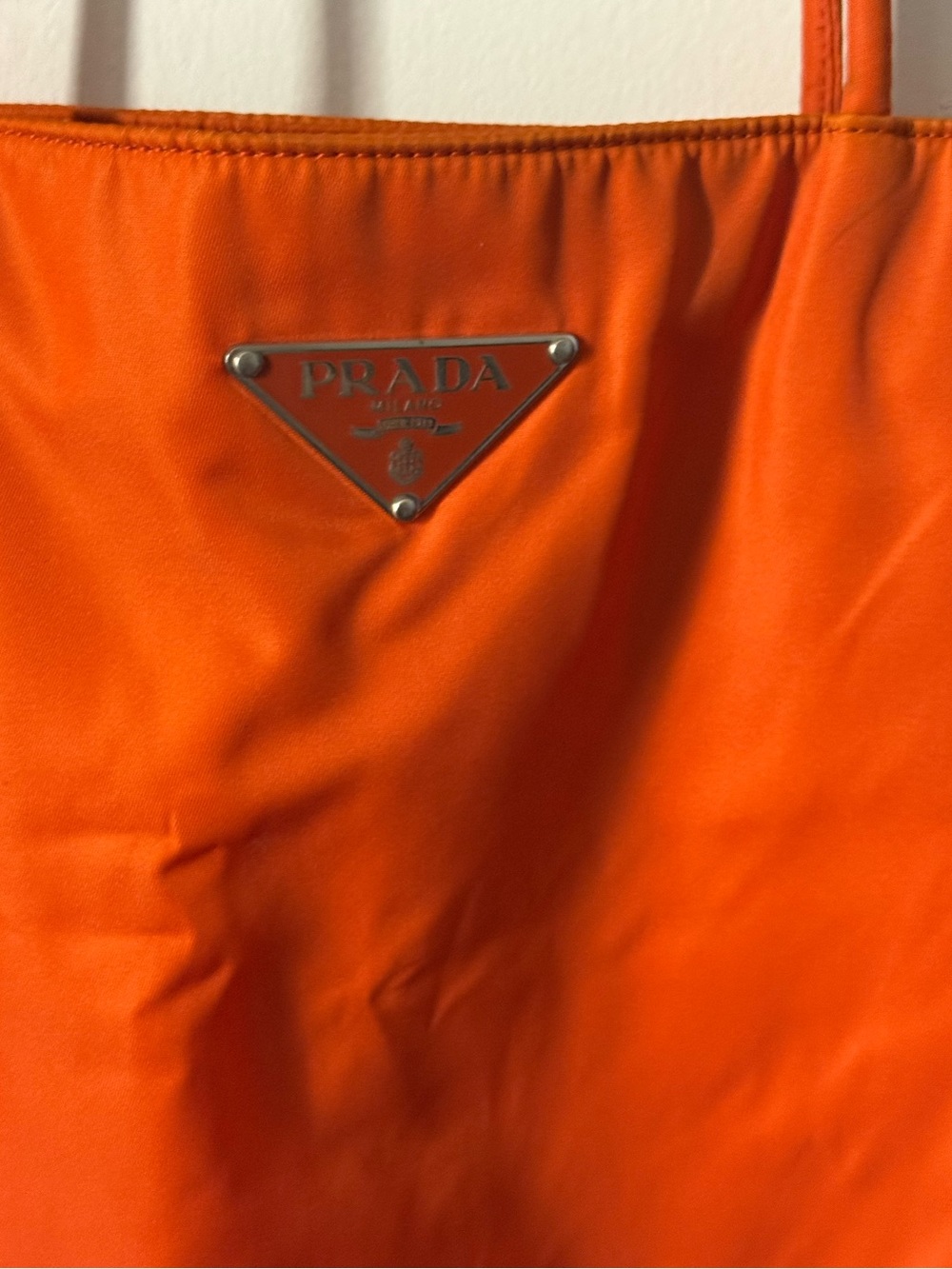 Prada Orange Nylon Tote Large Shopper Bag Leather Trim - Picture 10 of 12